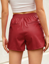 luvamia Faux Leather Shorts for Women High Wasited Pull On Pleated Side Slit Pleather Shorts with Elastic Waist Pockets