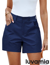 LUVAMIA Women's Chino High Waisted Elastic Waist Shorts Summer Straight Leg