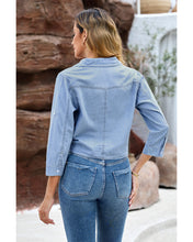 LUVAMIA Women's Casual Button Down 3/4 Sleeve Denim Jacket Crop Top Shirt Tie Trend Coat