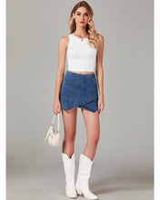 LUVAMIA Denim High Waisted Shorts Skort Stretch Asymmetrical Wrap Skirt