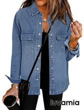 luvamia 2023 Jean Jackets for Women Fashion Oversized Button Down Denim Jacket Western Fall Shacket Jacket with Pockets