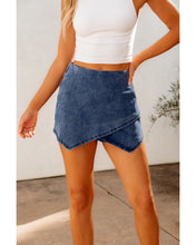 LUVAMIA Denim High Waisted Shorts Skort Stretch Asymmetrical Wrap Skirt