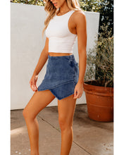 LUVAMIA Denim High Waisted Shorts Skort Stretch Asymmetrical Wrap Skirt