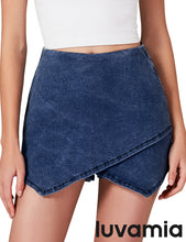 LUVAMIA Denim High Waisted Shorts Skort Stretch Asymmetrical Wrap Skirt