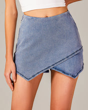 LUVAMIA Denim High Waisted Shorts Skort Stretch Asymmetrical Wrap Skirt