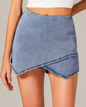 LUVAMIA Denim High Waisted Shorts Skort Stretch Asymmetrical Wrap Skirt