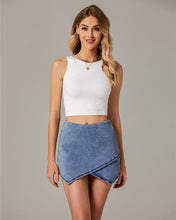 LUVAMIA Denim High Waisted Shorts Skort Stretch Asymmetrical Wrap Skirt