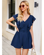 luvamia Rompers for Women Dressy Casual Ruffle Button Down Smocked Waist Flowy Short Jumpsuits Summer Vacation Romper