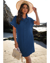 luvamia Womens Beach Cover Up Dress Cotton Button Down Shirt Dresses Casual Ruffle Sleeves Summer Dresses with Pockets