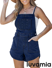 luvamia Denim Overall Shorts for Women Loose Fit Baggy Adjustable Tie Back Bib Jean Overalls Casual Curve Hem Shortalls