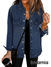 luvamia 2023 Jean Jackets for Women Fashion Oversized Button Down Denim Jacket Western Fall Shacket Jacket with Pockets