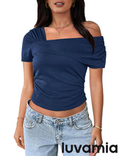 Women's Casual Crop Top Short Sleeve Stretch Summer One Shoulder Off Shoulder T-Shirts