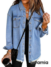 luvamia 2023 Jean Jackets for Women Fashion Oversized Button Down Denim Jacket Western Fall Shacket Jacket with Pockets