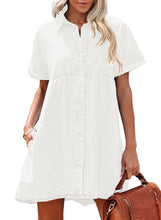 luvamia Women's Casual Short Sleeve Button Down Tiered Denim Babydoll Jean Dress