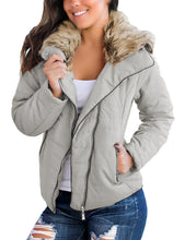 luvamia Women Casual Warm Winter Faux Fur Quilted Parka Lapel Zip Jacket Puffer Coat