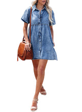 luvamia Women's Casual Short Sleeve Button Down Tiered Denim Babydoll Jean Dress