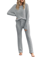 luvamia Women's Casual Pajamas Sets Long Sleeve Tops and Pants Knitted Pjs Loungewear