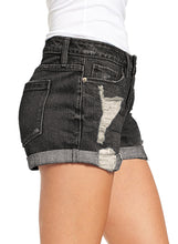 luvamia Women's Ripped Denim Jean Shorts Mid Rise Stretchy Folded Hem Short Jeans