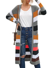 luvamia Women Colorblock Striped Long Cardigans Casual Lightweight Sweater Cardigan Outwear