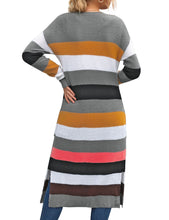 luvamia Women Colorblock Striped Long Cardigans Casual Lightweight Sweater Cardigan Outwear