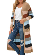 luvamia Women Colorblock Striped Long Cardigans Casual Lightweight Sweater Cardigan Outwear