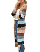 luvamia Women Colorblock Striped Long Cardigans Casual Lightweight Sweater Cardigan Outwear