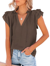 luvamia Women's Summer Casual Blouse V Neck Tunic Shirts Ruffle Cap Sleeve Tops