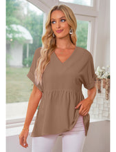 luvamia Blouses for Women Dressy Casual Babydoll Flowy Tops V Neck Tunic Tops Loose Fit Batwing Sleeves Summer