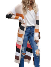 luvamia Women Colorblock Striped Long Cardigans Casual Lightweight Sweater Cardigan Outwear