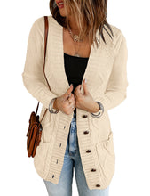 luvamia Womens Long Sleeve Open Front Buttons Cable Knit Pocket Sweater Cardigan