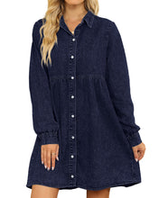 luvamia Denim Dress for Women Babydoll Flowy Cute Jean Shirt Dresses Long Sleeves