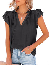 luvamia Women's Summer Casual Blouse V Neck Tunic Shirts Ruffle Cap Sleeve Tops