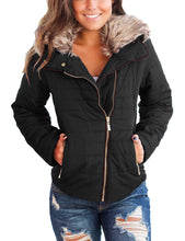 luvamia Women Casual Warm Winter Faux Fur Quilted Parka Lapel Zip Jacket Puffer Coat