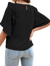 luvamia Women Casual Tops Ruffle Bell Sleeve Crewneck Loose Summer Blouse Shirts