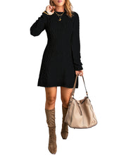 luvamia Sweater Dress for Women Cable Knit Ribbed A-Line Short Fitted Pullover Sweaters Dresses Fall Winter