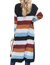 luvamia Women Colorblock Striped Long Cardigans Casual Lightweight Sweater Cardigan Outwear