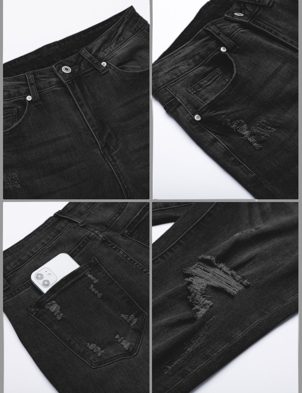 luvamia Women's Casual High Waist Ripped Capri Jeans Black Jeans