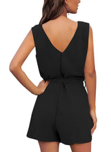 luvamia Women's Casual Short Sleeve Belted Overlay Keyhole Back Jumpsuits Romper