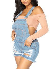 luvamia Women's Ripped Short Overalls Adjustable Denim Bib Overall Shorts Romper