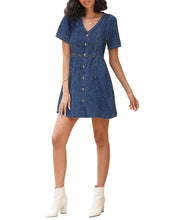 luvamia Denim Dress for Women Button Down Summer Swing Western Short Jean Dresses