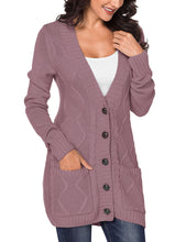 luvamia Womens Long Sleeve Open Front Buttons Cable Knit Pocket Sweater Cardigan