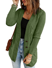 luvamia Womens Long Sleeve Open Front Buttons Cable Knit Pocket Sweater Cardigan