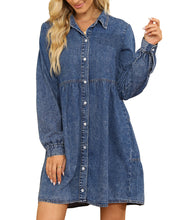 luvamia Denim Dress for Women Babydoll Flowy Cute Jean Shirt Dresses Long Sleeves