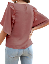 luvamia Women Casual Tops Ruffle Bell Sleeve Crewneck Loose Summer Blouse Shirts