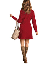 luvamia Sweater Dress for Women Cable Knit Ribbed A-Line Short Fitted Pullover Sweaters Dresses Fall Winter