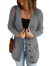 luvamia Womens Long Sleeve Open Front Buttons Cable Knit Pocket Sweater Cardigan