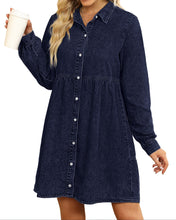 luvamia Denim Dress for Women Babydoll Flowy Cute Jean Shirt Dresses Long Sleeves