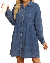 luvamia Denim Dress for Women Babydoll Flowy Cute Jean Shirt Dresses Long Sleeves