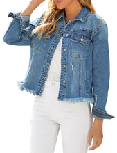 luvamia Women's Basic Button Down Stretch Fitted Long Sleeves Denim Jean Jacket