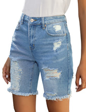 luvamia Women's High Waist Bermuda Shorts Ripped Distressed Stretch Denim Shorts